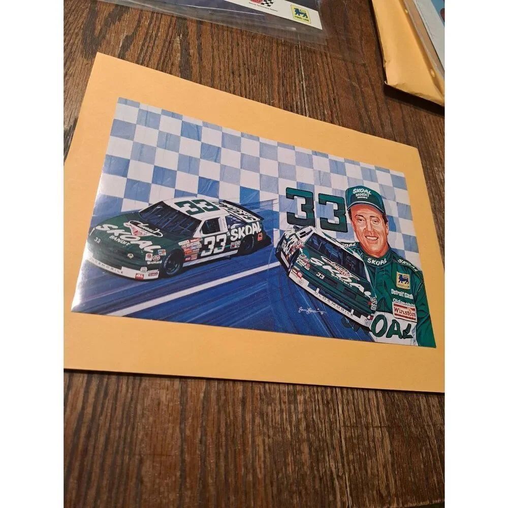1990 Harry Gant Skull Bandit #33 Sam Bass Art NASCAR Driver Card 11x7 Food Lion